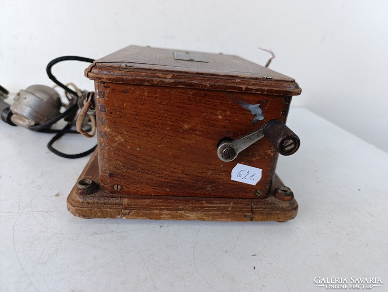 Antik telefon fali fadobozos fülhallgatós fa telefon kagylóval és hallgatóval starožitný telefón 621