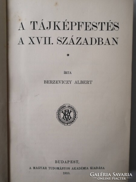 BERZEVICZY ALBERT - A TÁJKÉPFESTÉS A XVII. SZÁZADBAN - EX LIBRIS