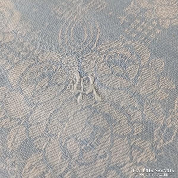 4 db antik, damaszt szalvéta, terítő, monogramos,  34 x 32 cm