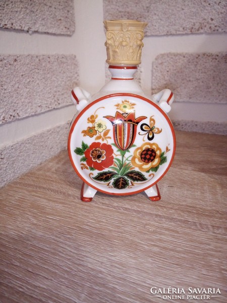 Zsolnay mintás porcelán kulacs. 10 cm, dugóval 12,5. Hibátlan. Jelzett