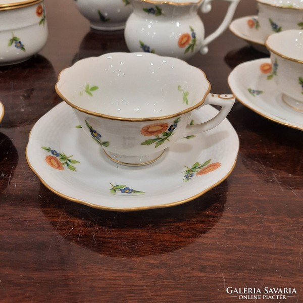 Herendi virágmintás porcelán kávéskészlet, kávés készlet 1.oszt.