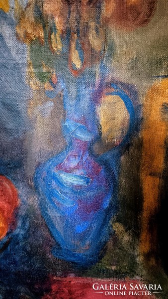 Gráber Margit:Ruhát varró lány csendélettel 90x80