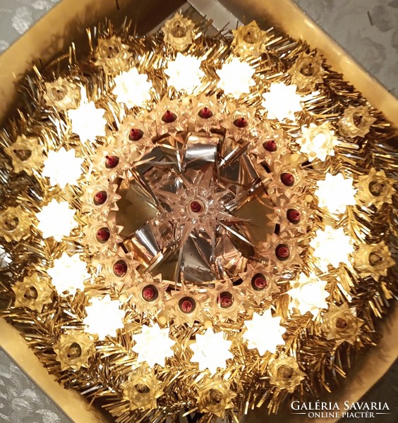 Látványos régi karácsonyfa dísz német színes villogó boás kör alakú égősor. 25cm