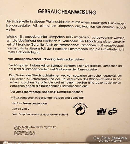 Látványos régi karácsonyfa dísz német színes villogó boás kör alakú égősor. 25cm