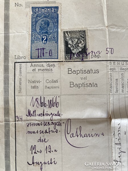 Máréfalva, Satu Mare, keresztelési anyakönyvi kivonat, 1926 - magyar és román okmánybélyegekkel