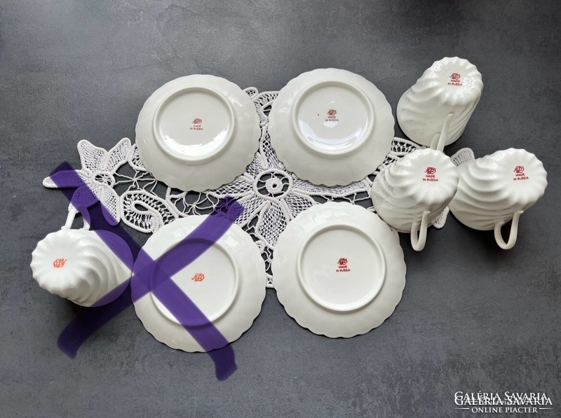 Légies orosz Lomonoszov hófehér csontporcelán csésze szett