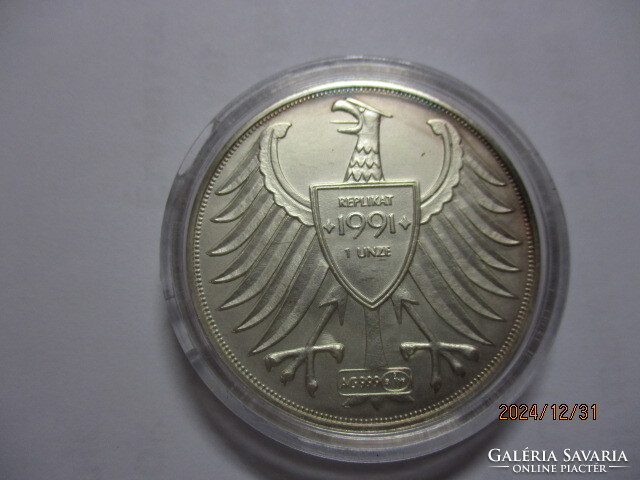 Német 1 Uncia 999/1000 ezüst 5 márka  40.évforduló  1991.
