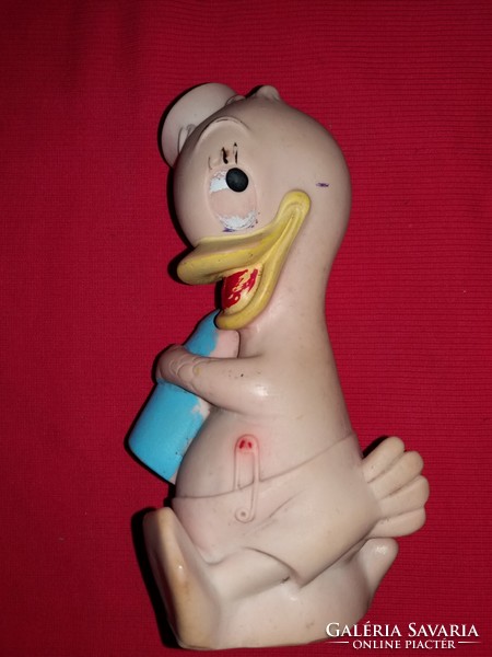 Antik extrém ritka gumi ARADEANCA gumi Donald kacsa játék figura tejes palackkal 19 cm képek szerint