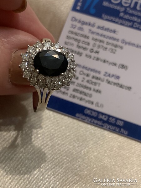 Margaréta Gyűrű 2 ct Zafírral és 0.90 ct Gyémántokkal.Tanúsítvánnyal.