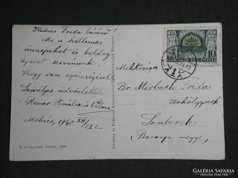 Képeslap,Mohács,mozaik,városháza,emlékmű,iskola,Gárdony Fenyvesi kiadás Bp.,1939-