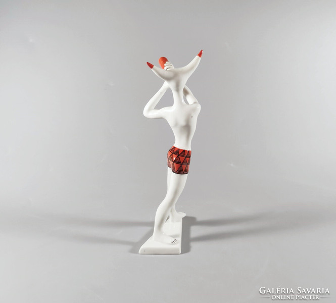 KŐBÁNYAI ART DECO MINOTAURUSZ, ANTIK KÉZZEL FESTETT PORCELÁN FIGURA 18.7 CM, HIBÁTLAN! (J354)