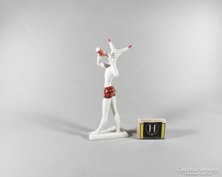 KŐBÁNYAI ART DECO MINOTAURUSZ, ANTIK KÉZZEL FESTETT PORCELÁN FIGURA 18.7 CM, HIBÁTLAN! (J354)