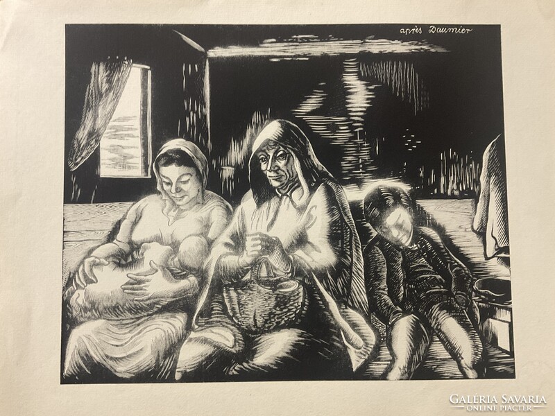 Vadász Endre (1901-1944): Szent család (Daumier után) Fametszet - jelzés nélkül