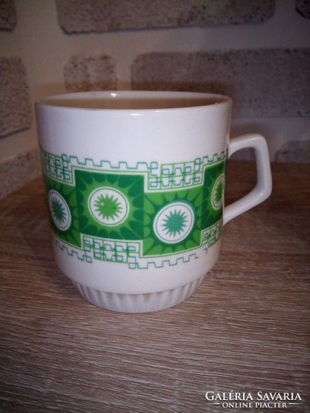 Zsolnay zöld mintás szoknyás porcelán bögre. Hibátlan. Jelzett