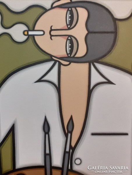 Art Deco stílusú festmény- Guena- 60x80cm -LE PEINTRE,LA MUSE ET LA POMME ...