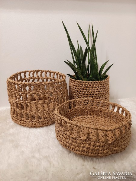Új, természetes raffia rafia kosárszett