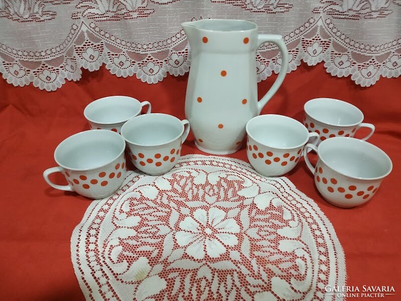 Retro piros pöttyös, Lubiana porcelán bögrék 6 db - alföldi kancsó