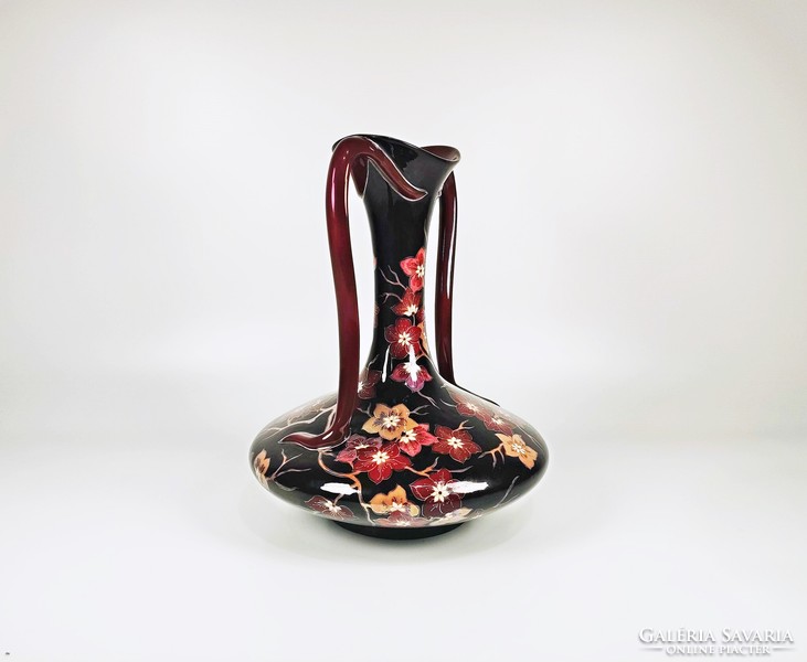 ZSOLNAY, VIRÁGMINTÁS  TÖBBTŰZŰ EOSIN SZIGNÓZOTT KÉZZEL FESTETT PORCELÁN VÁZA, HIBÁTLAN! (BT005)