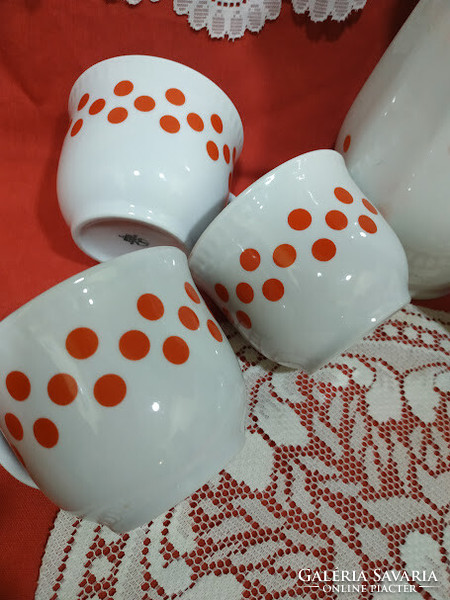 Retro piros pöttyös, Lubiana porcelán bögrék 6 db - alföldi kancsó