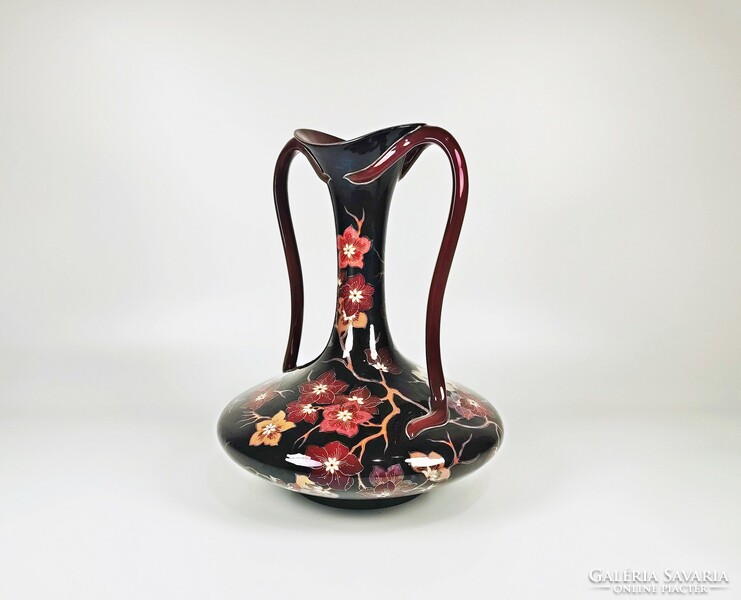 ZSOLNAY, VIRÁGMINTÁS  TÖBBTŰZŰ EOSIN SZIGNÓZOTT KÉZZEL FESTETT PORCELÁN VÁZA, HIBÁTLAN! (BT005)