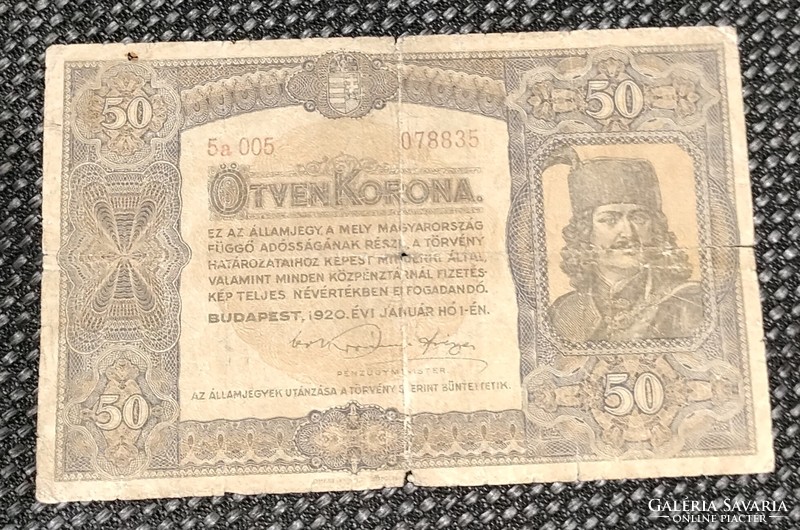 50 korona bankjegy 1920