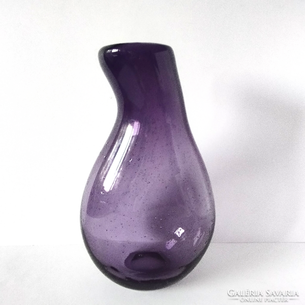 MILOSLAV KLINGER- ŽELEZNY BROD AMETISZT LILA VASTAG ÜVEG VÁZA 1960-1970 -ES ÉVEKBŐL