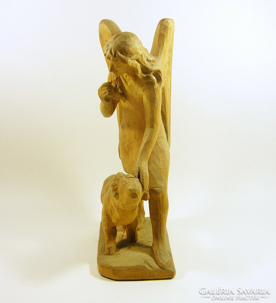 ANGYAL BÁRÁNNYAL 30 CM., JELZETT, FÁBÓL FARAGOTT FIGURA! (F006)