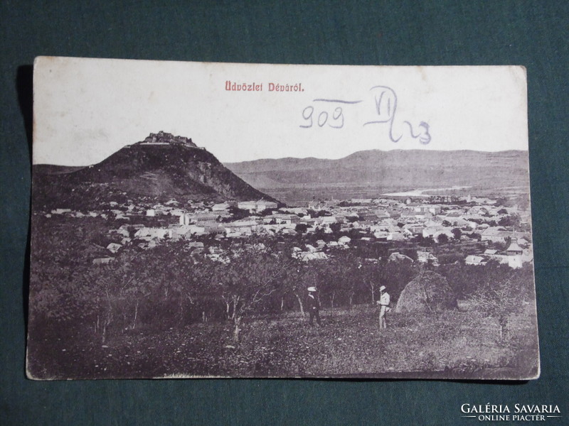 Képeslap,Románia,Déva,vár,panorama,városi látkép,Kroll Gyula kiadás Deva, 1909-