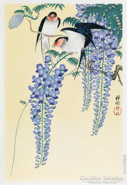 Fecskék és lila akác (1926) Reprodukció, vintage ázsiai, japán poszter, plakát 50*34 cm