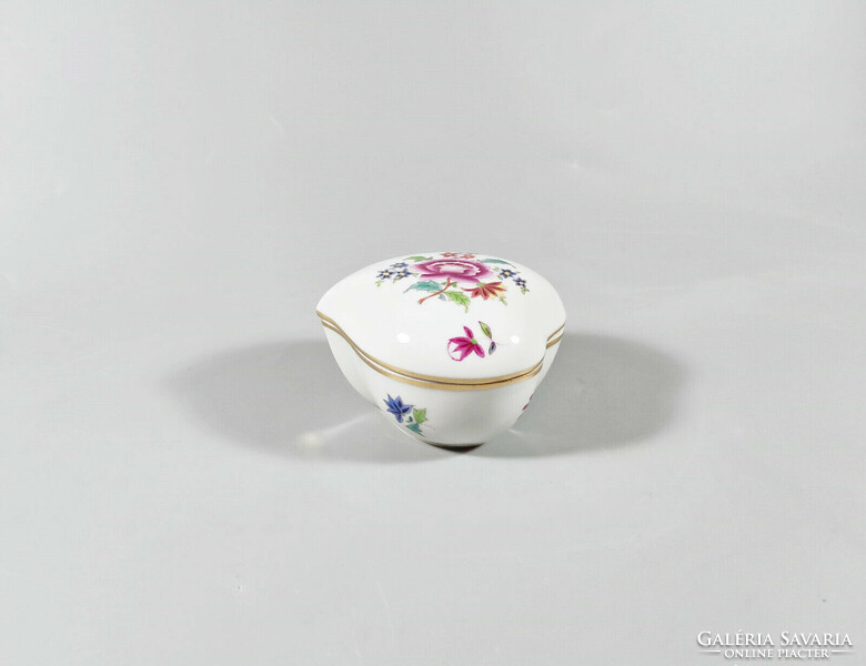 HERENDI, NANKING BOUQUET MINTÁS SZÍV ALAKÚ ÉKSZERESDOBOZ, KÉZZEL FESTETT PORCELÁN, HIBÁTLAN (BT015)