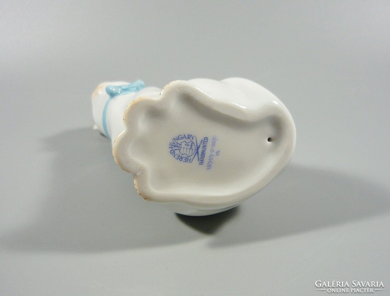 HERENDI FEHÉR MACSKA KÉK CSOKORNYAKKENDŐVEL PORCELÁN FIGURA 12 CM., HIBÁTLAN ! (I132)