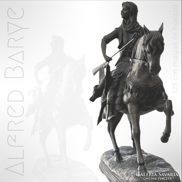 Alfred Barye (1839-1882) nyomán - Arab lovas hazatérése a vadászatból - monumentális bronz sz