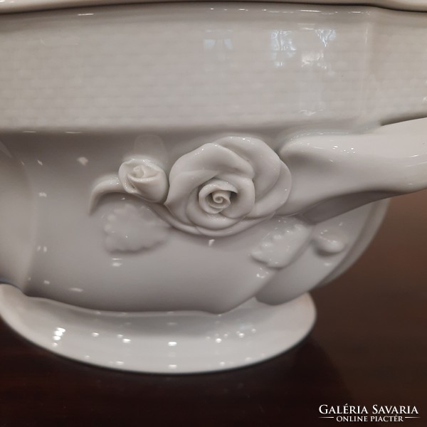 Fehér Herendi porcelán leveses tál citrom fogós fedővel