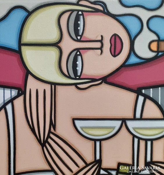 ART-DECO stílus- Guena - XXL-CHAMPAGNE ET BORSALINO - 120 cm x 40 cm