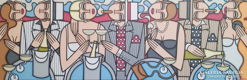 ART-DECO stílus- Guena - XXL-CHAMPAGNE ET BORSALINO - 120 cm x 40 cm