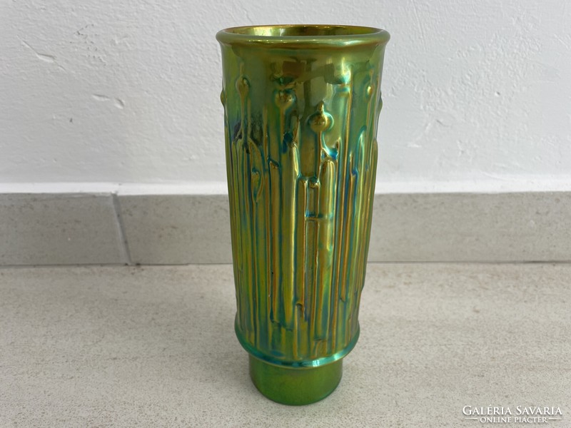 Zsolnay eozin figurás váza Török János terve modern retro mid century