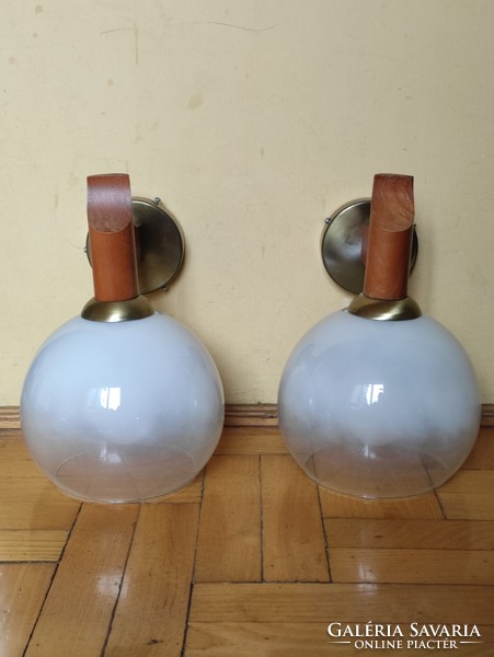 Szarvasi retro 6 karos csillár fa és réz mennyezeti lámpa + 2 db falikar