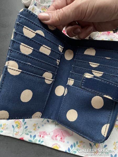 ÚJ! Cath Kidston kék, pöttyös oilcloths sokrekeszes pénztárca