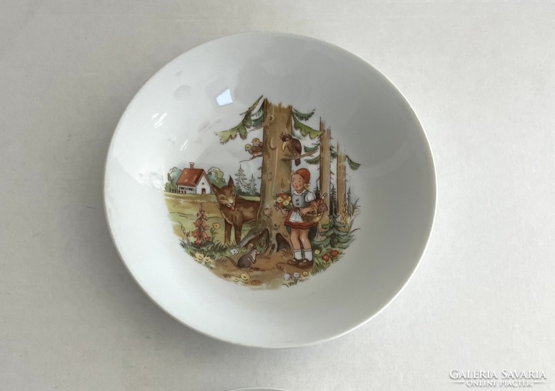 Vintage, retro Kahla mesemintás (Piroska és a Farkas), mesejelenetes, gyerek porcelán mély tányér