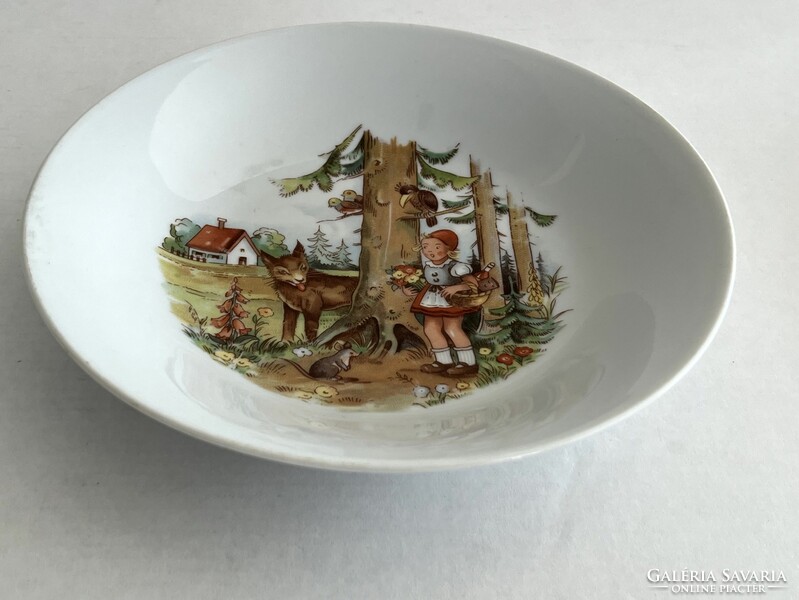 Vintage, retro Kahla mesemintás (Piroska és a Farkas), mesejelenetes, gyerek porcelán mély tányér