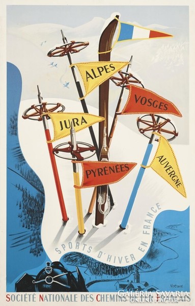 Síelés Francia Alpok sípálya síléc síbot R. Broders 1932 art deco vintage reklám plakát reprint