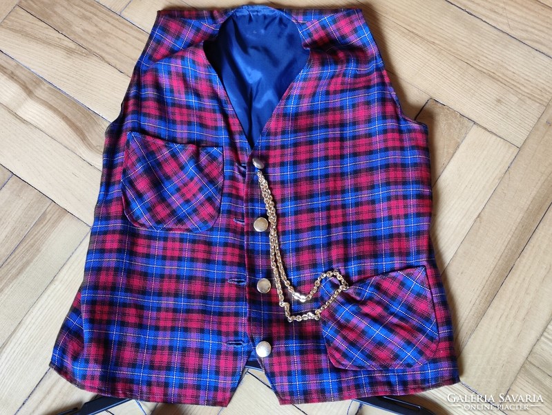 Adorable Scottish Plaid Retro Girl Set with Vest and Ruffled Skirt, Gift from American Aunt from the 1970s