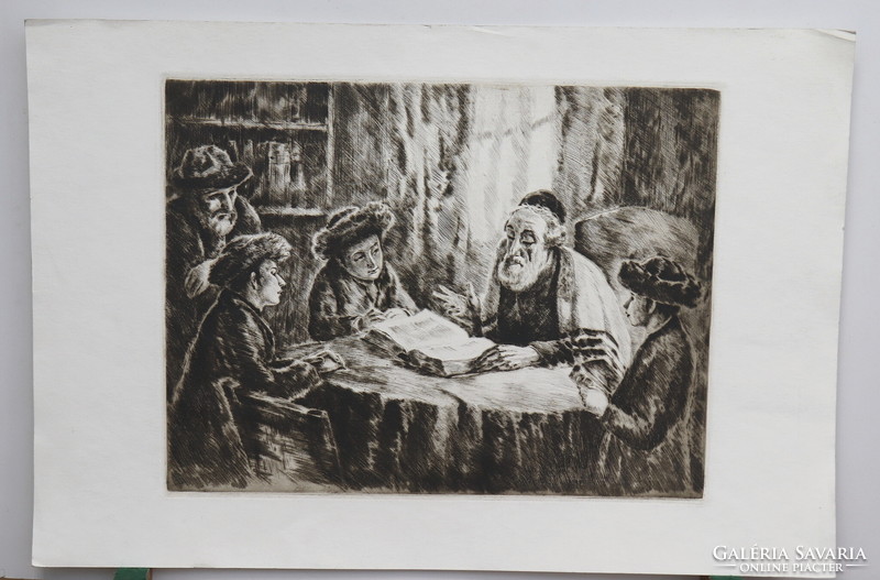 Talmud olvasók, szép rézkarc