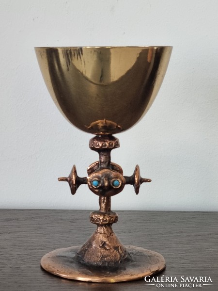 Muharos Lajos iparművészeti bronz/réz kehely 14,5 cm