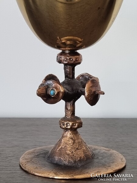 Muharos Lajos iparművészeti bronz/réz kehely 14,5 cm