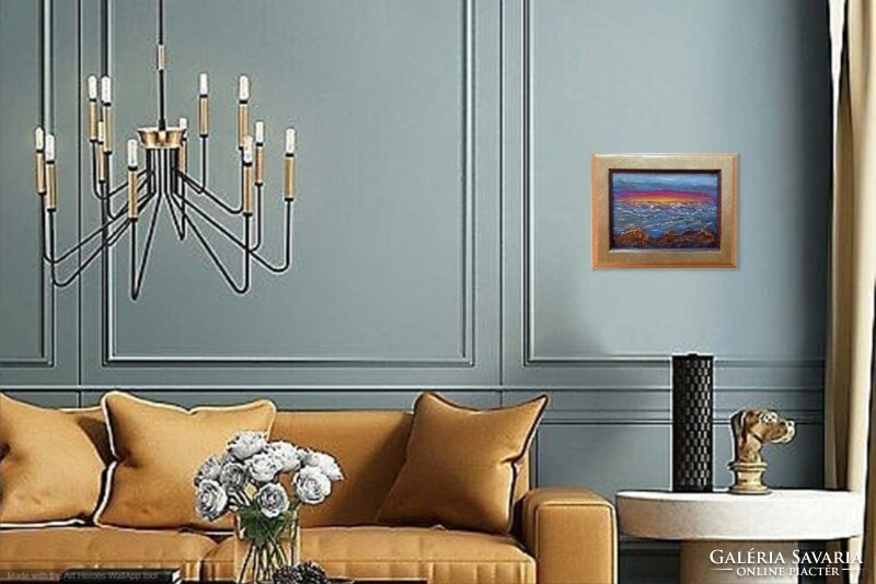 Prima díjas művésztől, Távoli fény 24x18 cm-es zománcozott miniatúra, Károlyfi Zsófia (1952- )