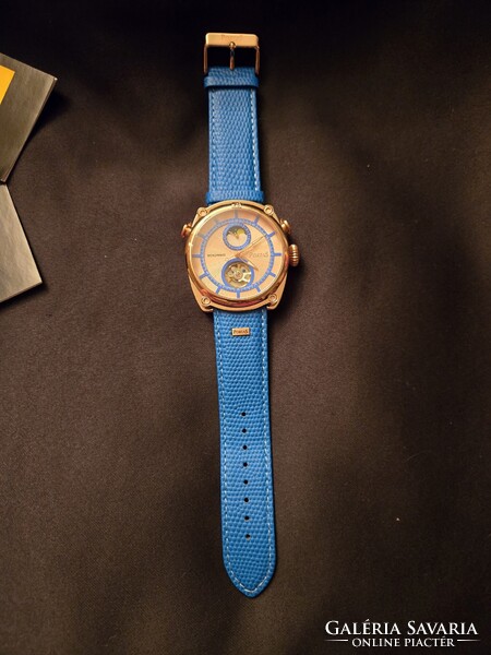 Sorszámozott/73/ limitált Luxus PortaS rosegold-v.kék  automata  férfi  óra - új
