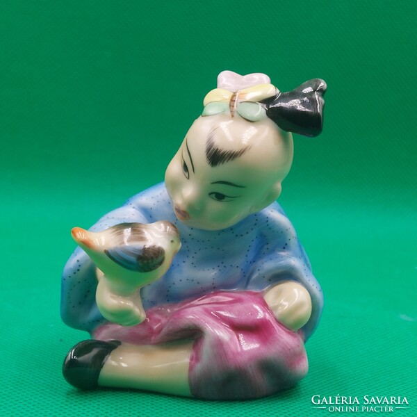 Herendi  Porcelán  Kínai kislány  figura madárral