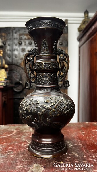 Antik japán bronz váza Meji korszak, keleti, ázsiai, kínai