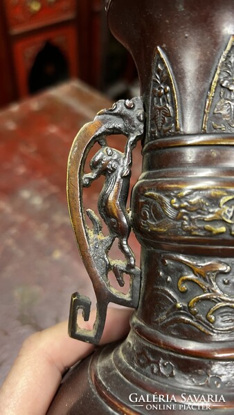 Antik japán bronz váza Meji korszak, keleti, ázsiai, kínai